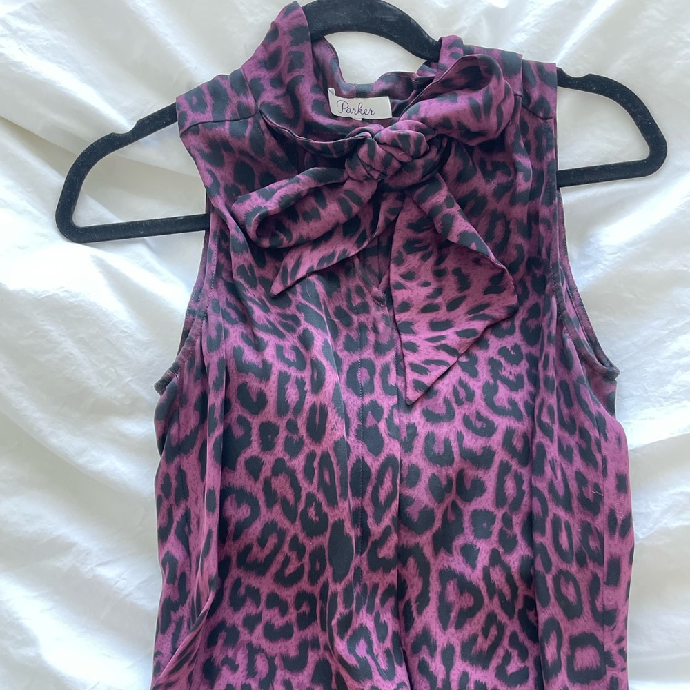 Parker Silk Leopard Print Blouse with Bow
